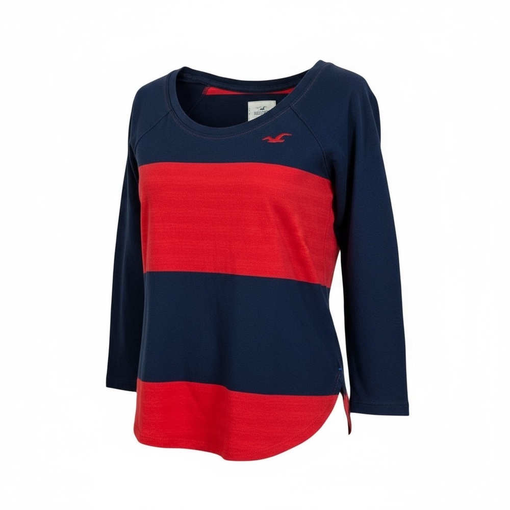 Hollister Red and Blue Striped Shirt size xs 3/4 sleeve y2k